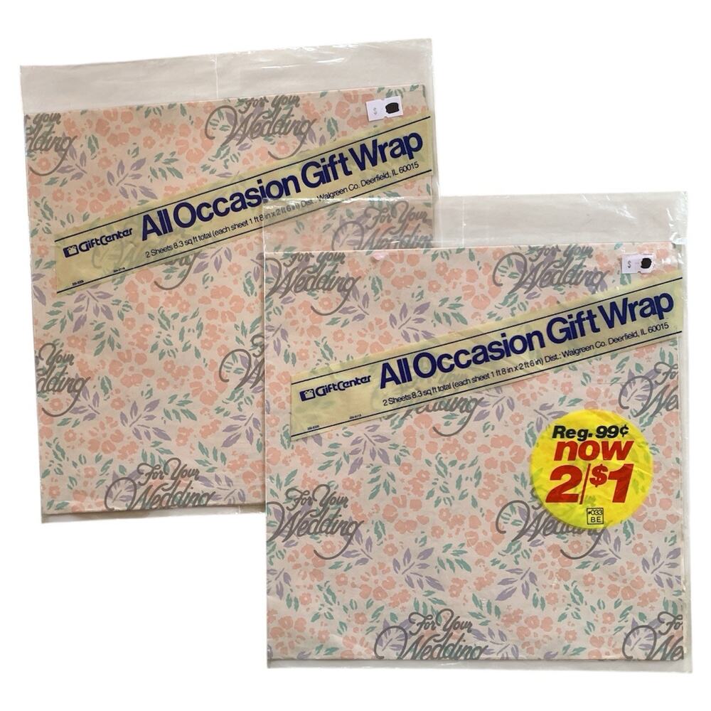 Set of 2 New Sealed Vintage Gift Wrap For Your Wedding Wrapping Paper 4 Sheets